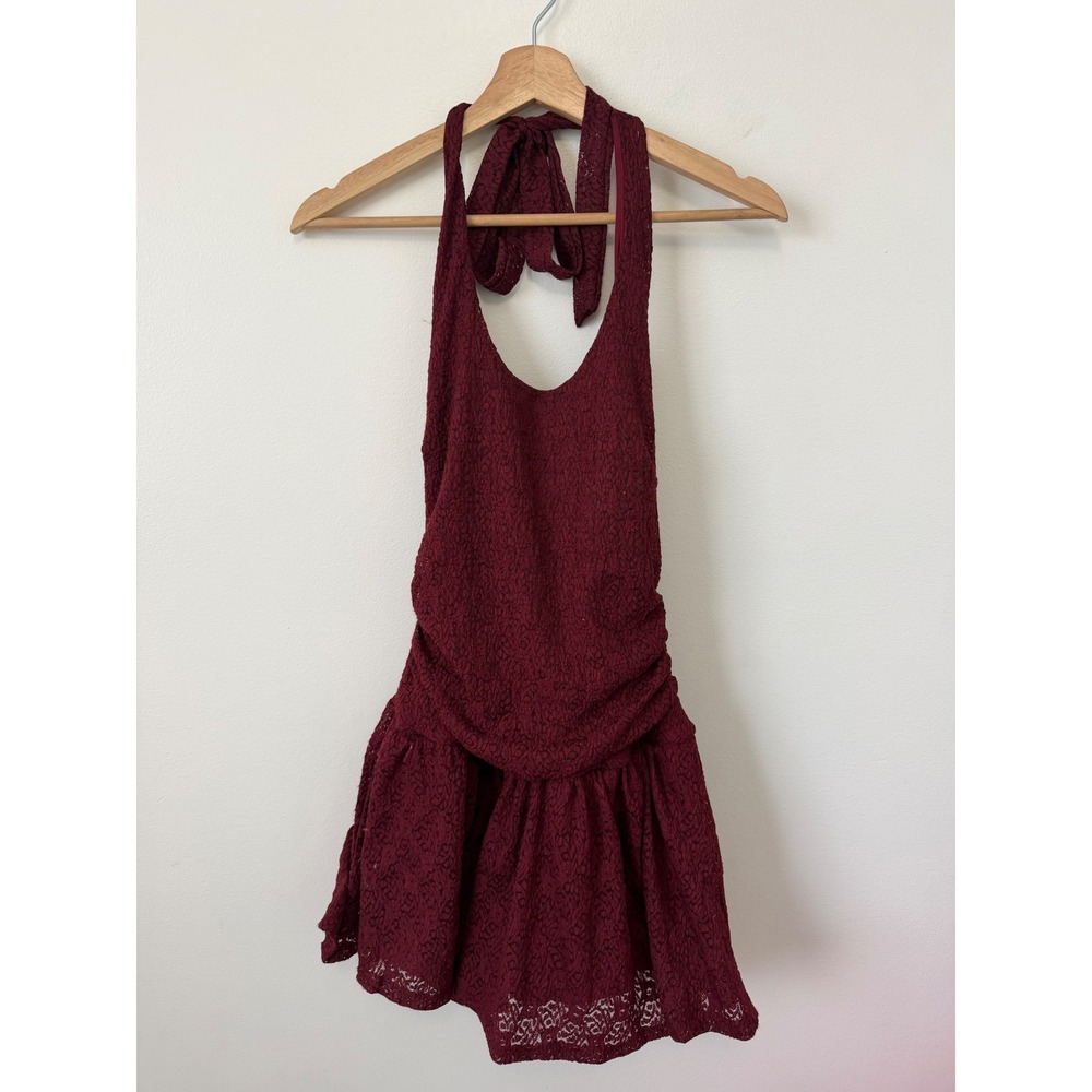 Chocolate Women's Halter Lace Dress with Built-In Shorts – Maroon – Large – NWT